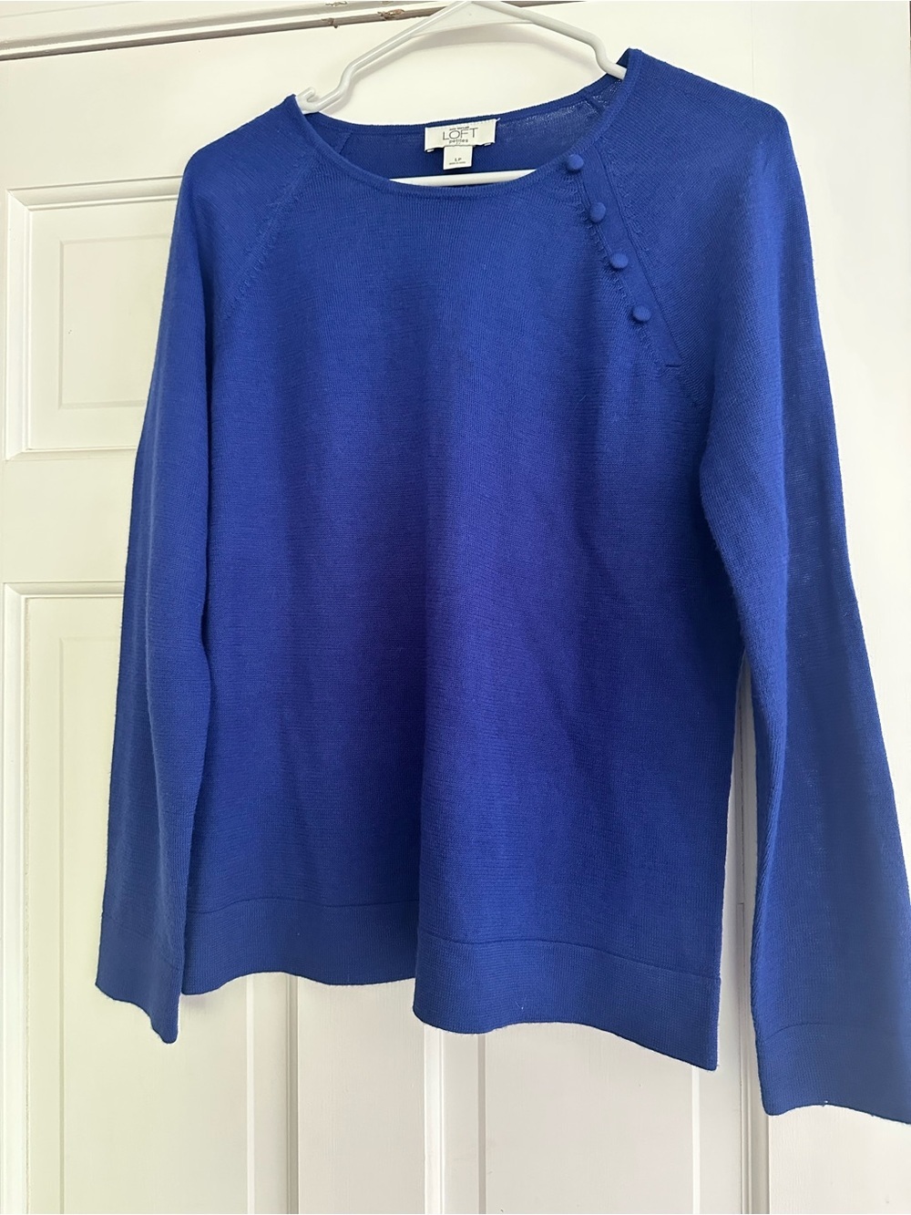 LOFT pet large Cobalt Blue Button-Shoulder Knit Sweater